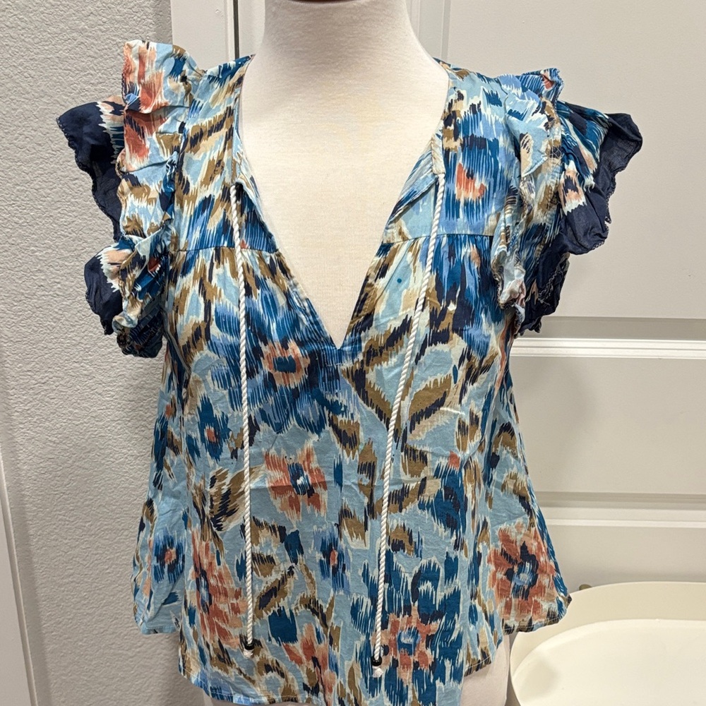 GUC House of Harlow 1960 Multicolor Floral Ruffle Blouse